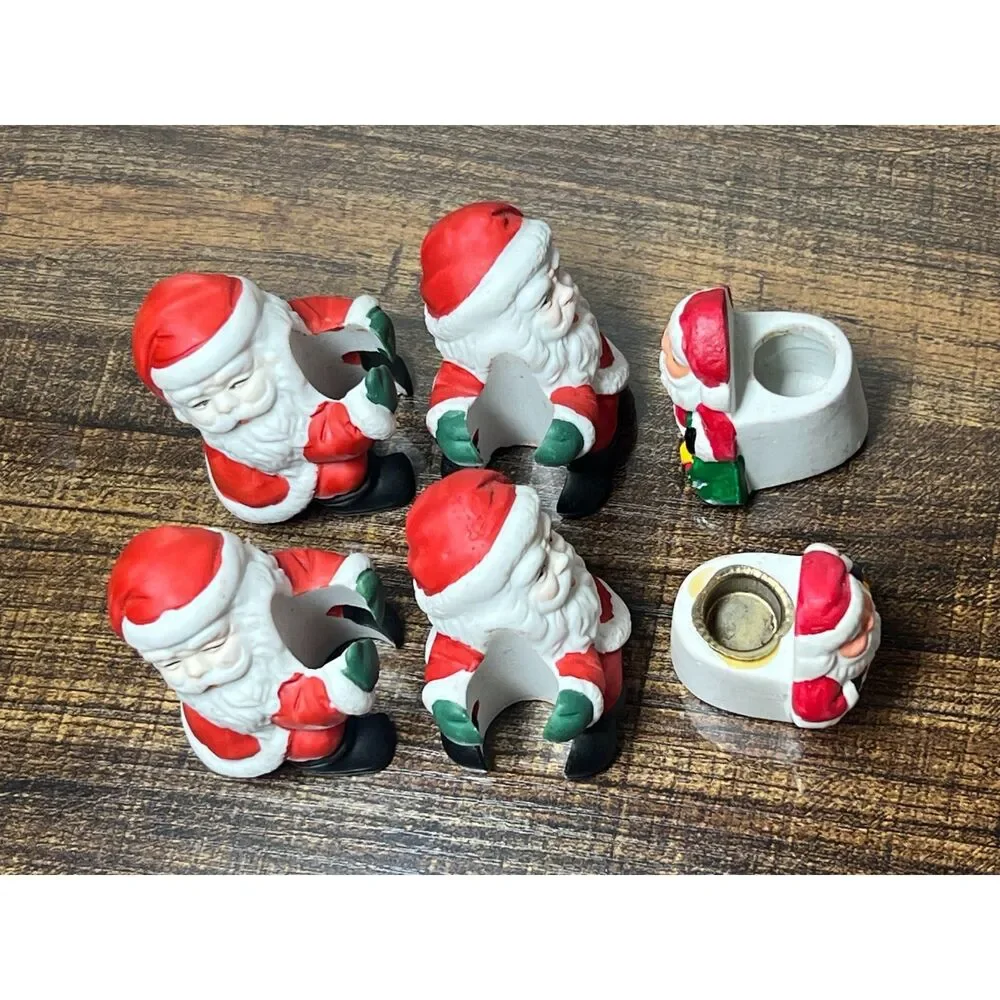 Vintage Santa Tapered Candle Holders Set of 6 Christmas Table Decor Holiday Lot